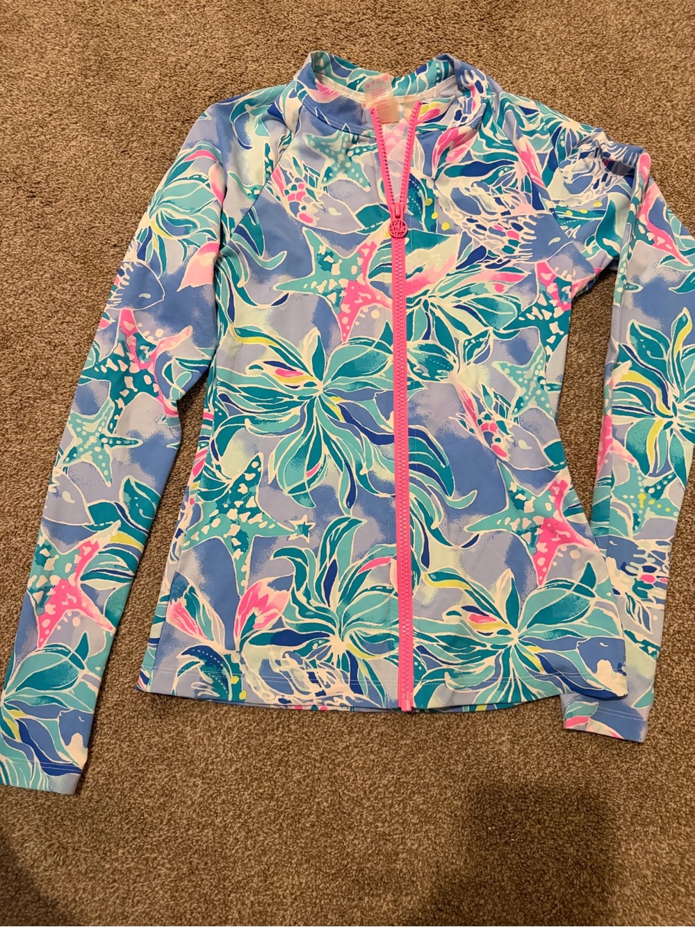 Lilly Pulitzer Blue Multi Floral Zip Rash Guard